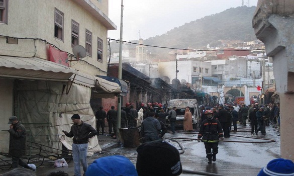 حريق يتسبب في خسائر كبيرة في قيسارية المجلس البلدي بمدينة وزان