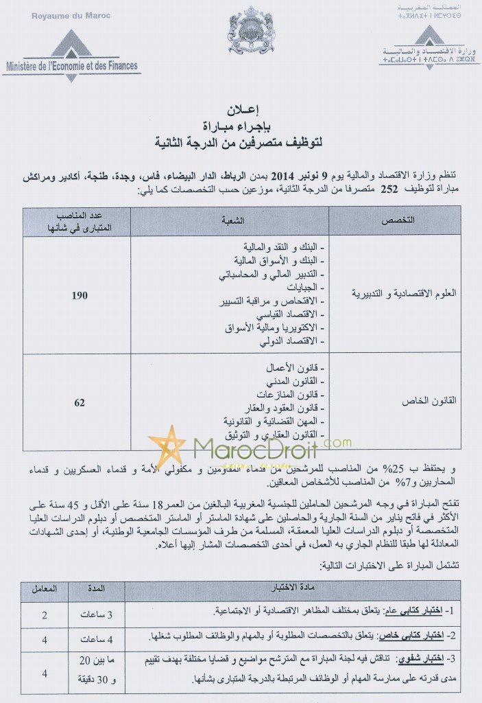 وزارة الاقتصاد والمالية: مباراة لتوظيف 252 متصرفا من الدرجة الثانية