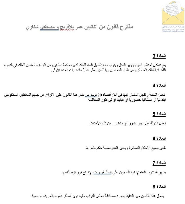 نائبا فيدرالية اليسار الديمقراطي يقترحان قانونا للعفو العام عن معتقلي الاحتجاجات الاجتماعية