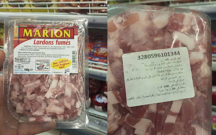 بالصور.. لحم الخنزير يباع بمتجر كارفور بسلا في نفس رفوف اللحوم الحلال!!