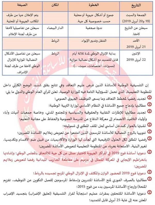 تنسيقية "أساتذة التعاقد" تكذب ما أسمته "رواية الحكومة المتمثلة في كلمة "التعاقد" في خطابها وإعلامها الرسميين"