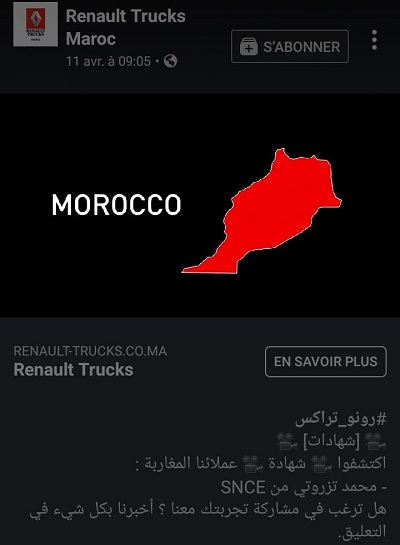 شركة "رونو trucks" تستفز المغاربة بنشر خريطة المغرب مبتورة