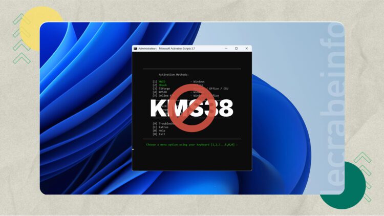 شاشة نظام ويندوز مع تنبيه متعلق بالتفعيل بعد إيقاف ثغرة KMS38
